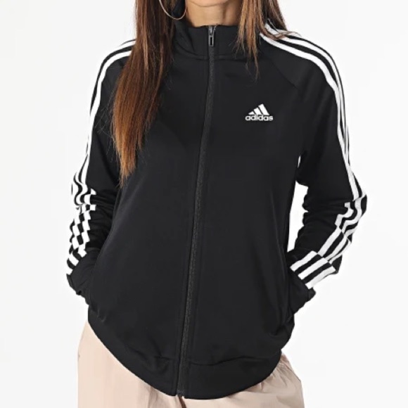 NEW Adidas Women's Black Jacket with White Stripes NEW - Picture 3 of 7